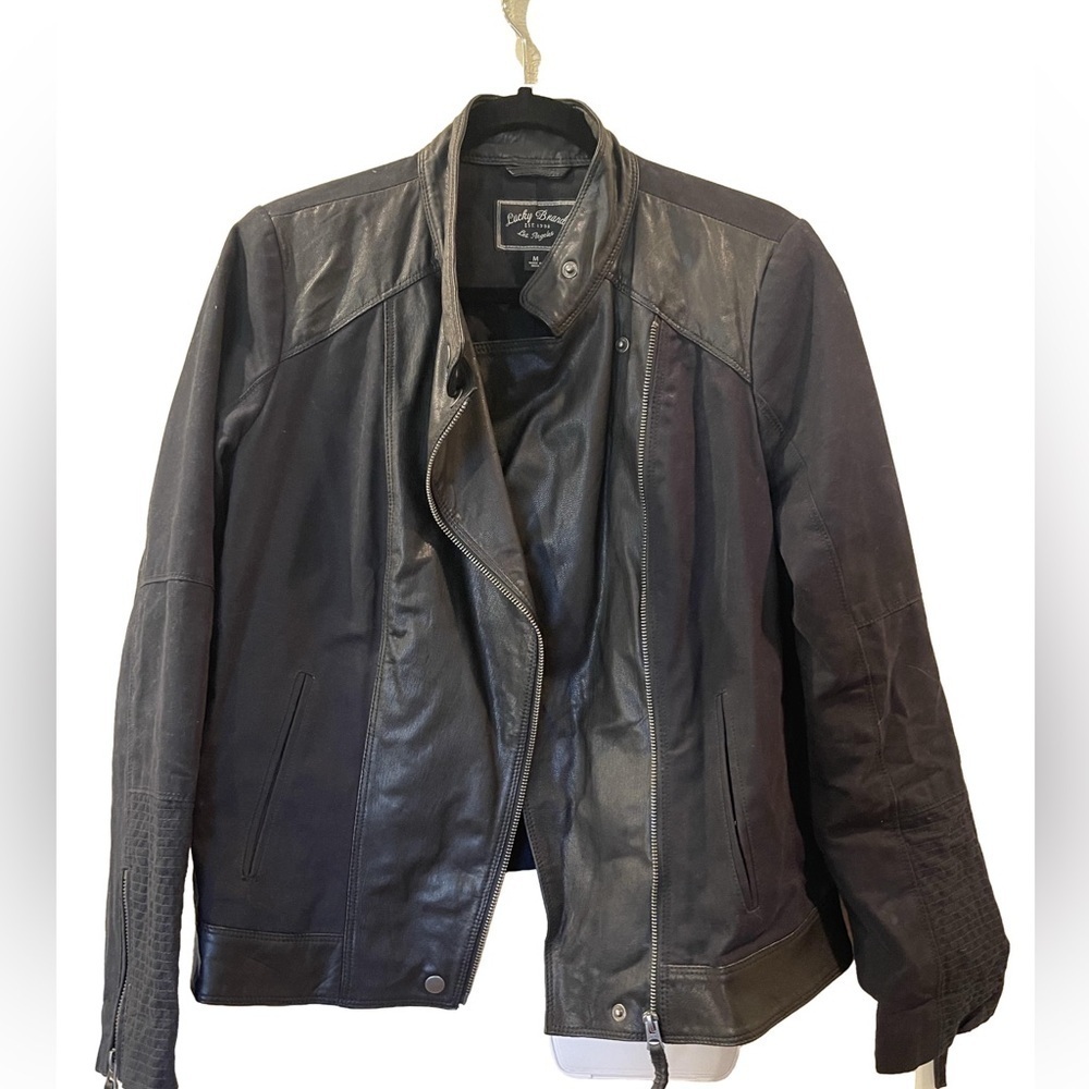 Lucky Brand Women's Moto Leather Cotton Jacket Black Size: Medium